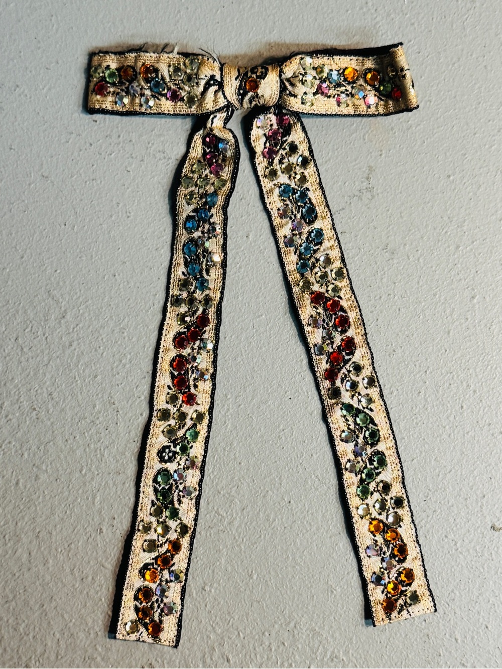 Vintage 1950s Gold Metallic Lame’ Rhinestone Crossover Bow Tie - Western Colonal
